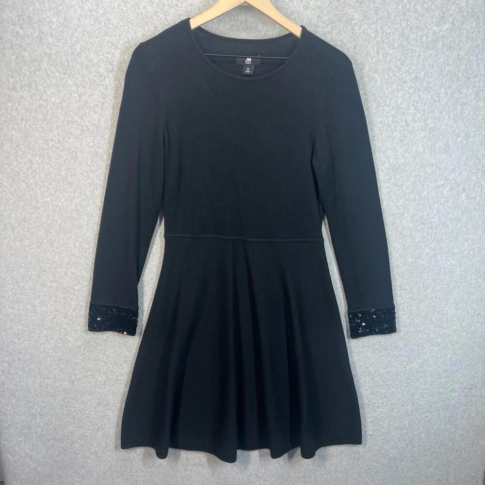 Jason Wu Womens M A-Line Sweater Dress Black Sequin Cuffs Large Long Sleeve